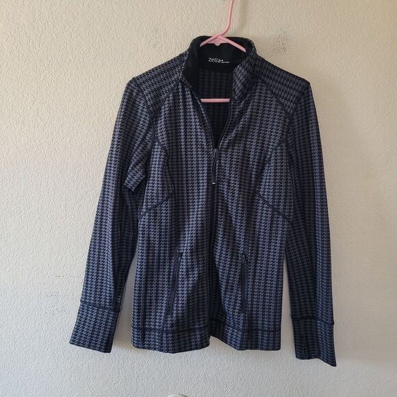Zella Performance Jacket Size Medium Houndstooth Zip Pockets Stretchy Active Euc - Picture 1 of 5
